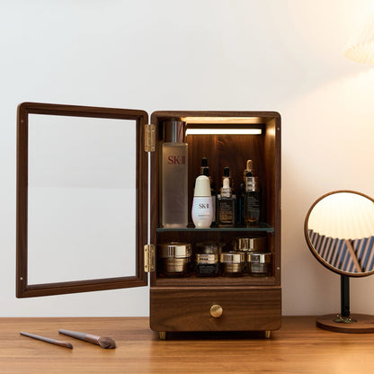 Armoire de rangement de maquillage Glam en noyer massif