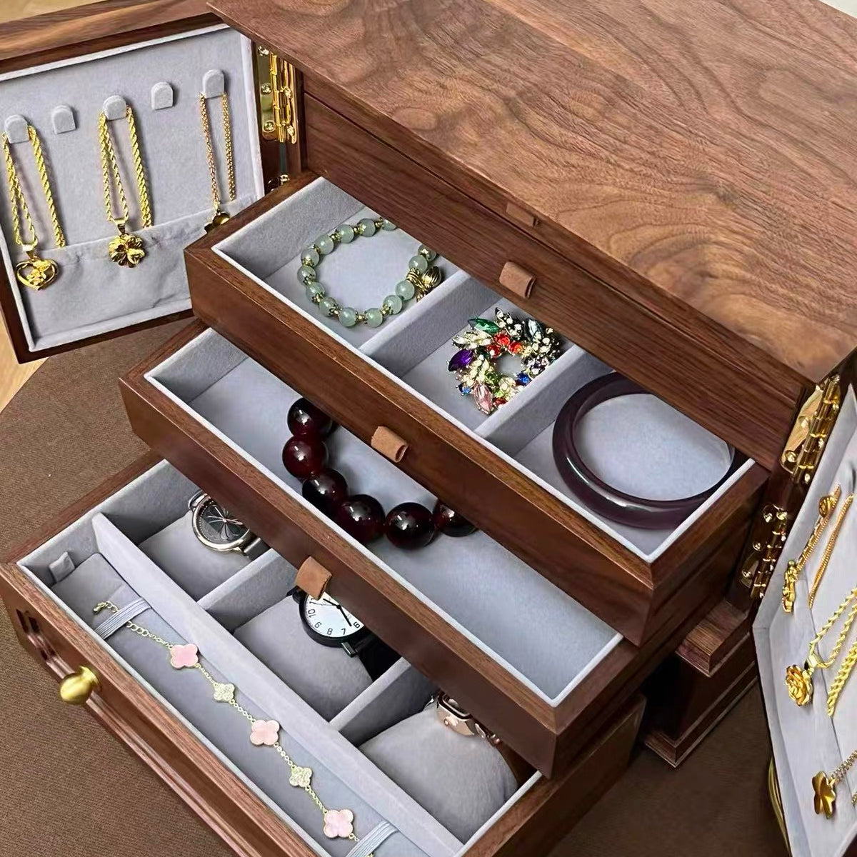 Schmuckaufbewahrungsschrank aus massivem Walnussholz mit Glanzmuster