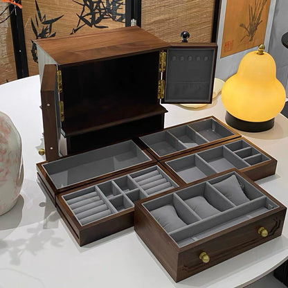 Schmuckaufbewahrungsschrank aus massivem Walnussholz mit Glanzmuster