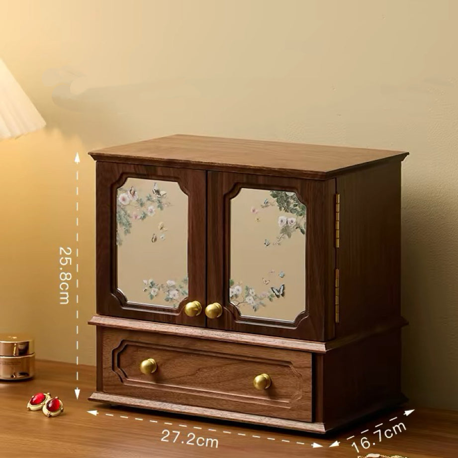 Schmuckaufbewahrungsschrank aus massivem Walnussholz mit Glanzmuster
