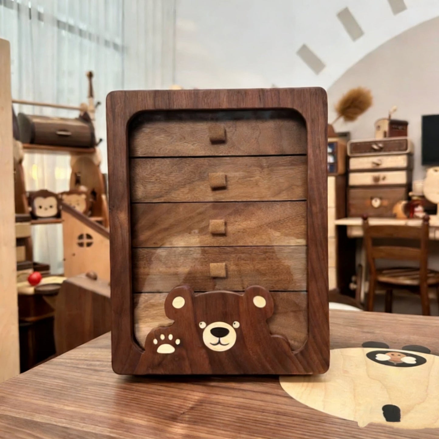 Bearry Schmuckaufbewahrungsschrank aus Massivholz mit drehbarem Spiegel