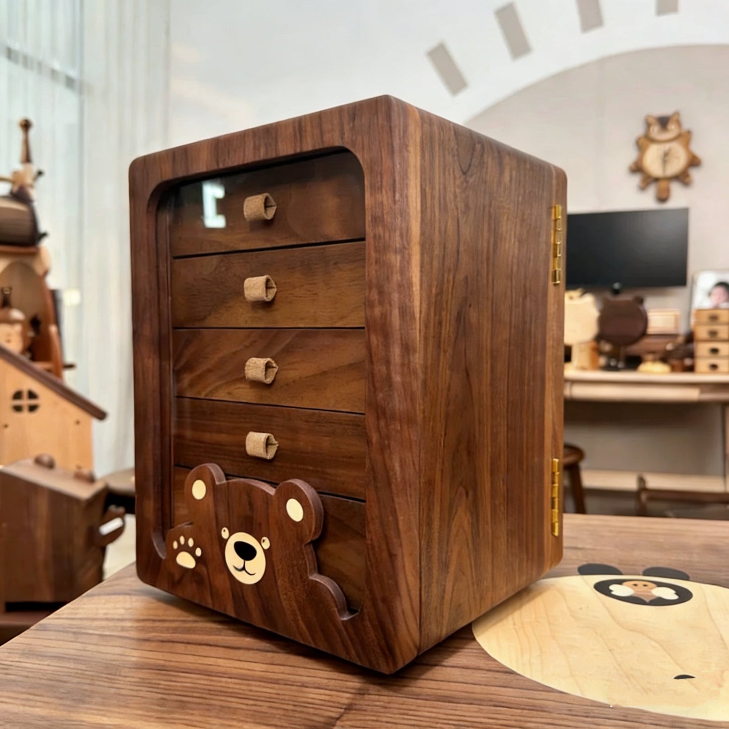 Bearry Schmuckaufbewahrungsschrank aus Massivholz mit drehbarem Spiegel