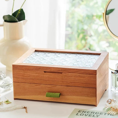 Elowen Schmuckkästchen aus Massivholz und strukturiertem Glas