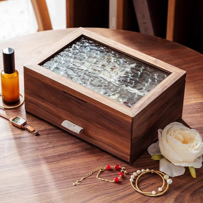 Elowen Schmuckkästchen aus Massivholz und strukturiertem Glas