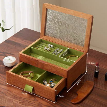 Elowen Schmuckkästchen aus Massivholz und strukturiertem Glas