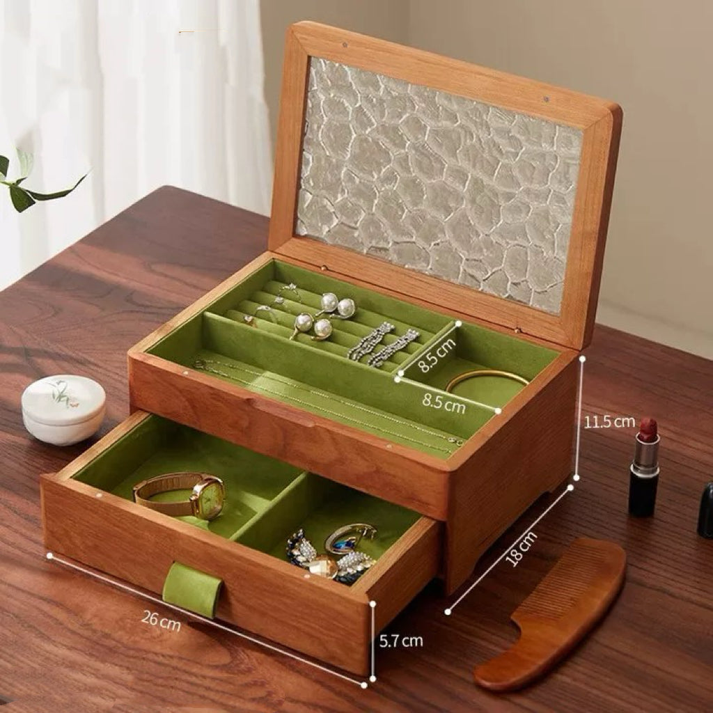 Elowen Schmuckkästchen aus Massivholz und strukturiertem Glas