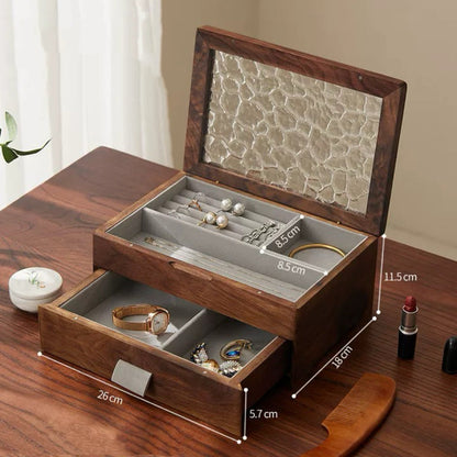 Elowen Schmuckkästchen aus Massivholz und strukturiertem Glas