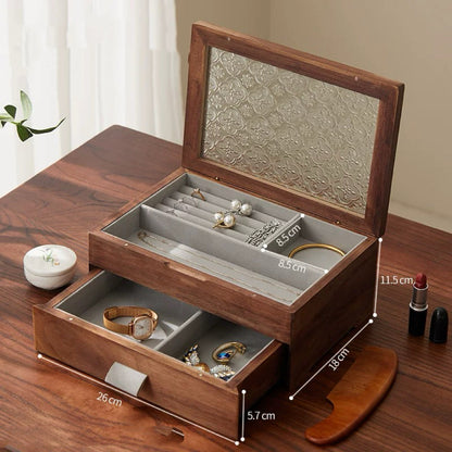 Elowen Schmuckkästchen aus Massivholz und strukturiertem Glas