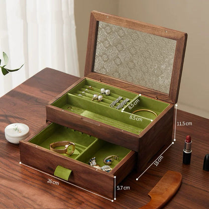 Elowen Schmuckkästchen aus Massivholz und strukturiertem Glas