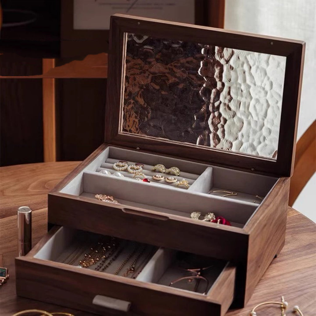 Elowen Schmuckkästchen aus Massivholz und strukturiertem Glas