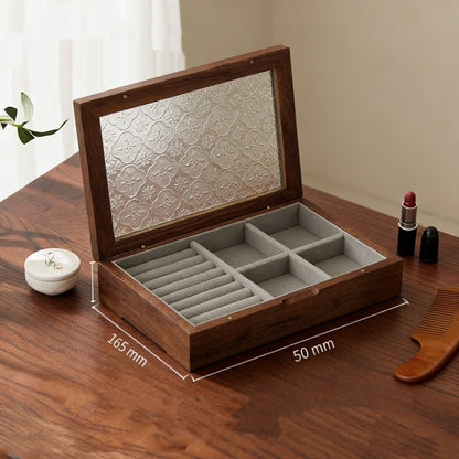 Elowen Schmuckkästchen aus Massivholz und strukturiertem Glas