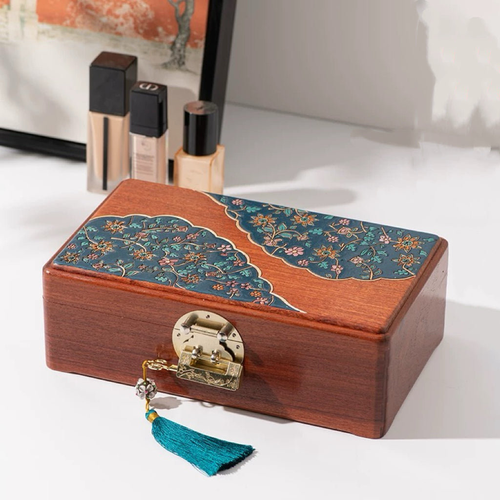 Astra Schmuckkästchen-Organizer aus massivem burmasfarbenem Rosenholz