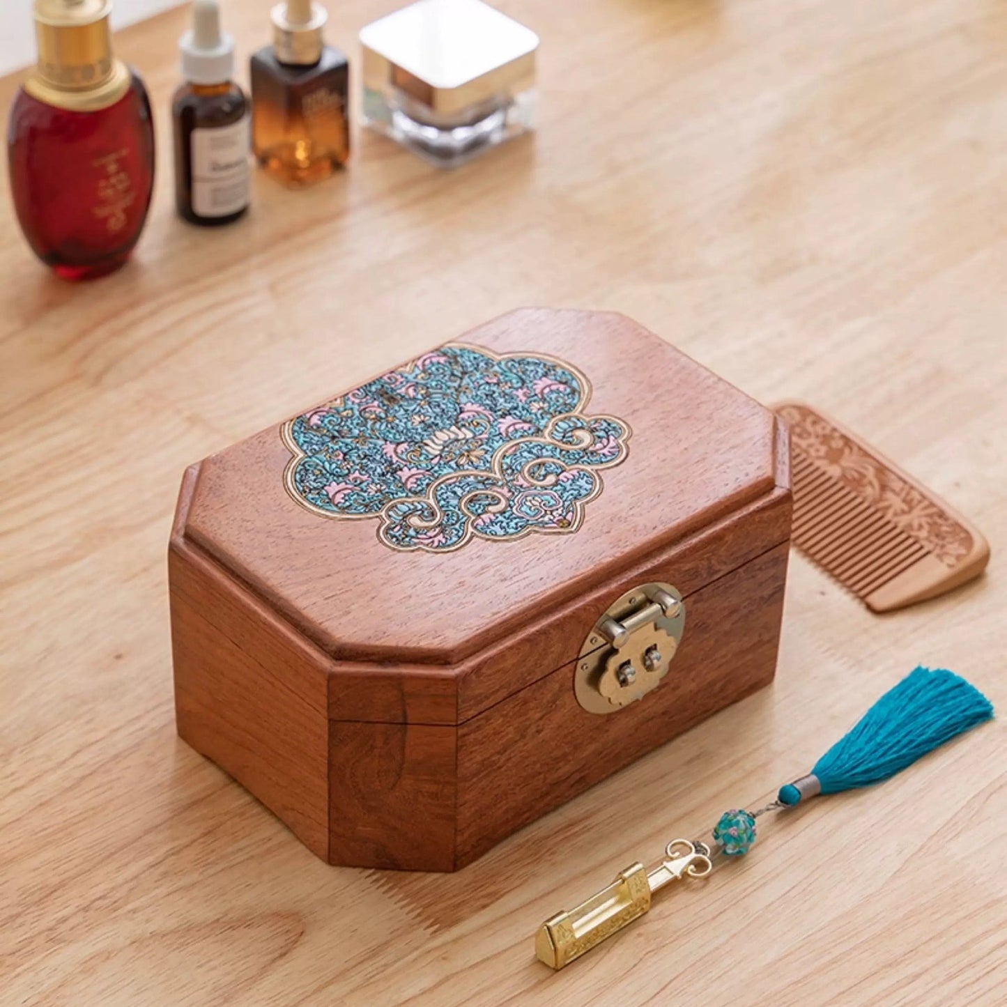 Astra Schmuckkästchen-Organizer aus massivem burmasfarbenem Rosenholz