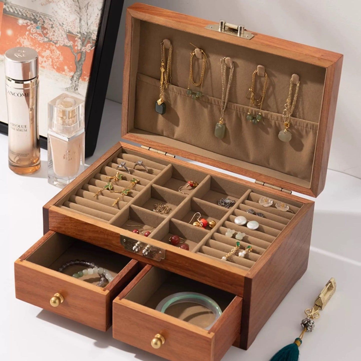 Astra Schmuckkästchen-Organizer aus massivem burmasfarbenem Rosenholz
