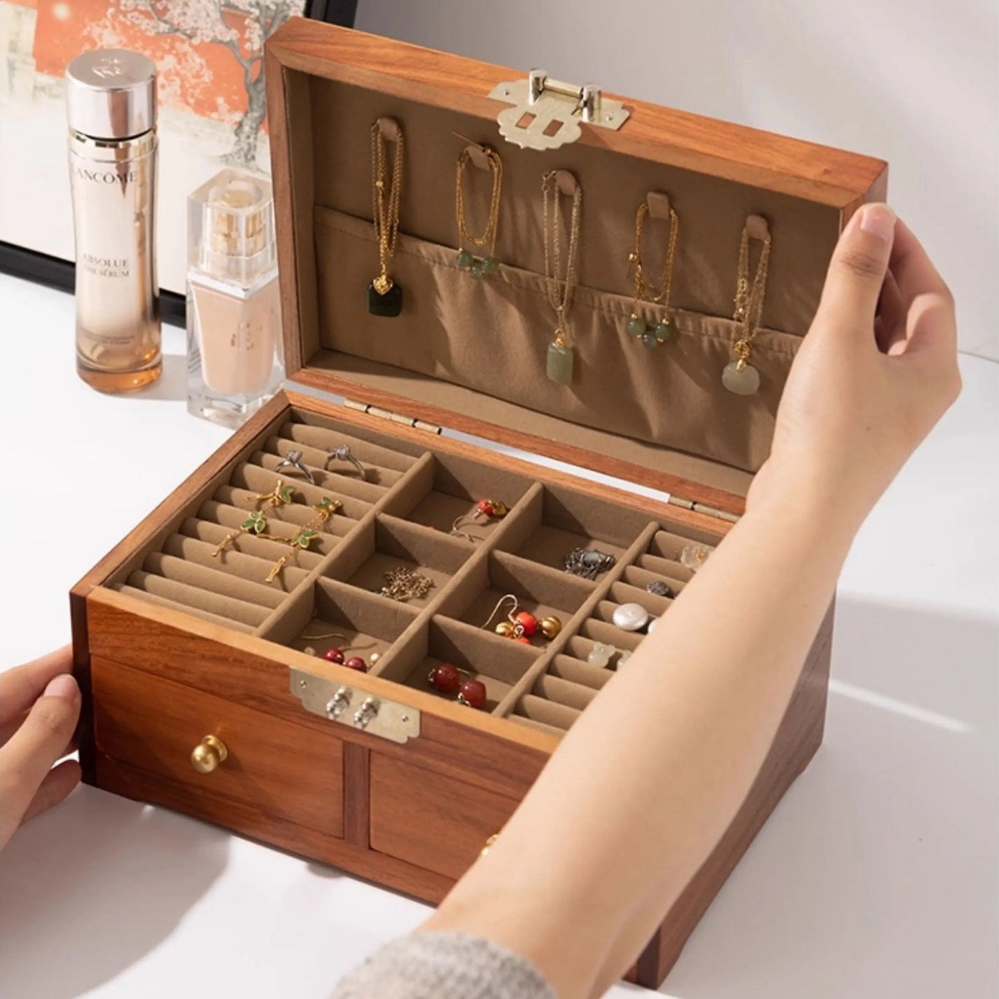 Astra Schmuckkästchen-Organizer aus massivem burmasfarbenem Rosenholz