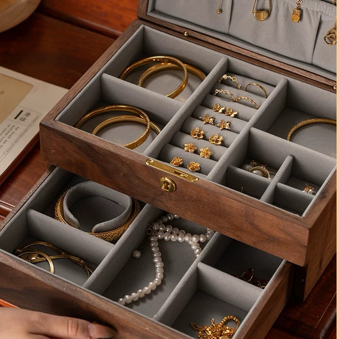 Boîte à bijoux Vinebird en bois massif avec deux tiroirs