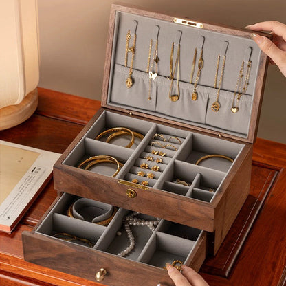 Boîte à bijoux Vinebird en bois massif avec deux tiroirs