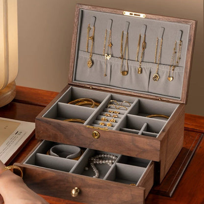 Boîte à bijoux Vinebird en bois massif avec deux tiroirs