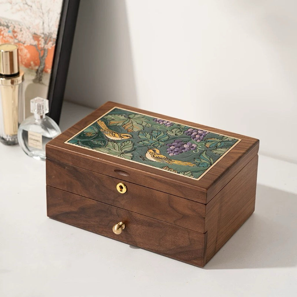 Boîte à bijoux Vinebird en bois massif avec deux tiroirs