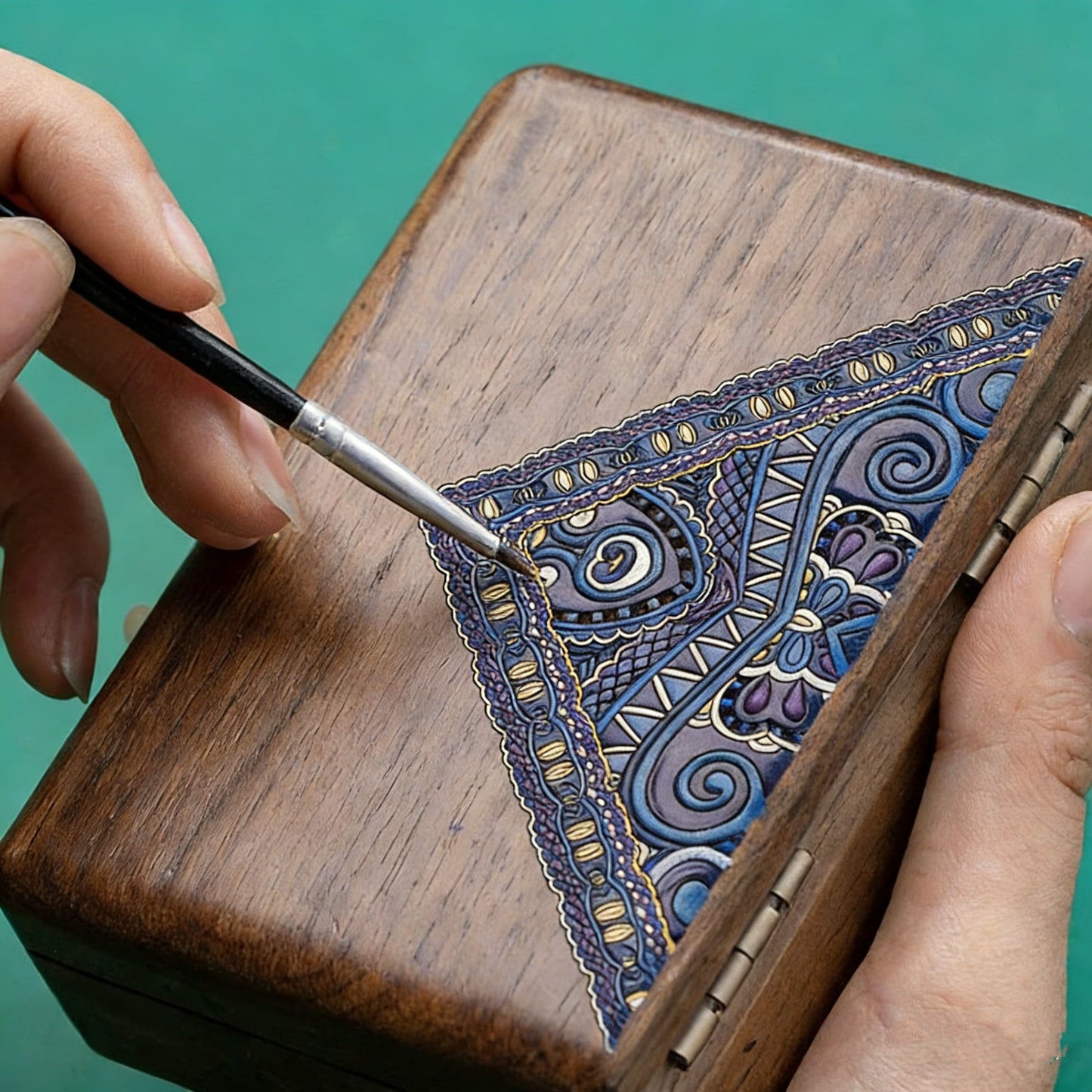 Boîte à bijoux Glypha en noyer massif avec miroir