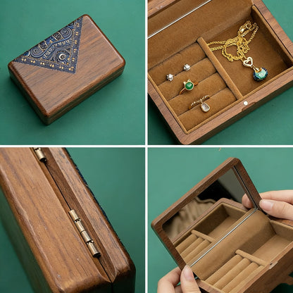 Boîte à bijoux Glypha en noyer massif avec miroir