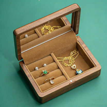 Boîte à bijoux Glypha en noyer massif avec miroir