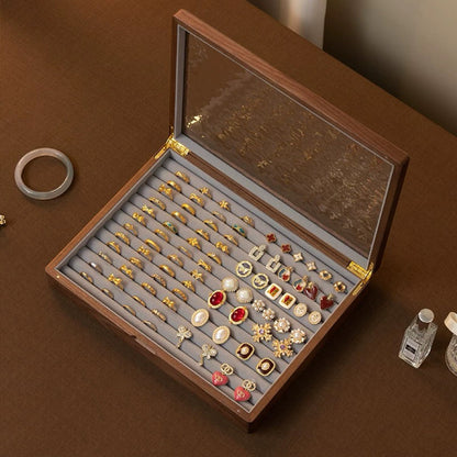 Boîte à bijoux Gemripple en noyer massif avec couvercle en verre texturé