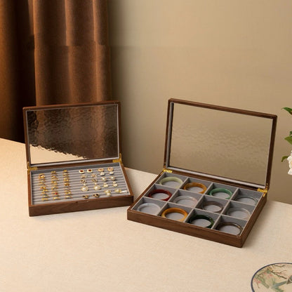 Boîte à bijoux Gemripple en noyer massif avec couvercle en verre texturé