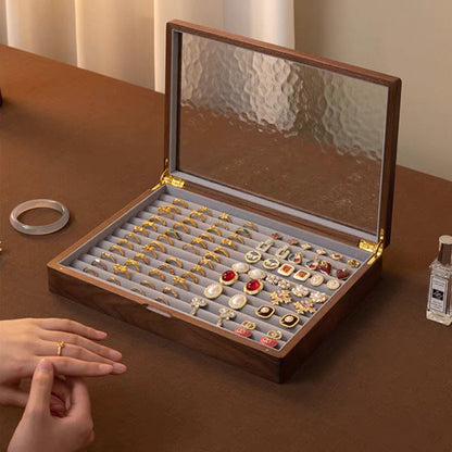 Boîte à bijoux Gemripple en noyer massif avec couvercle en verre texturé