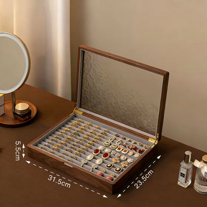 Boîte à bijoux Gemripple en noyer massif avec couvercle en verre texturé