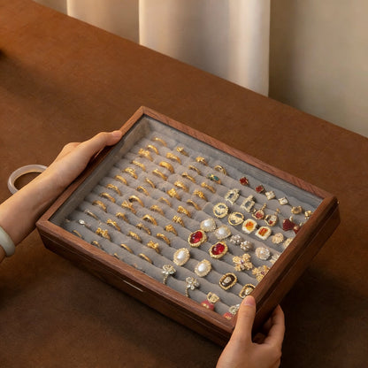 Boîte à bijoux Gemripple en noyer massif avec couvercle en verre texturé