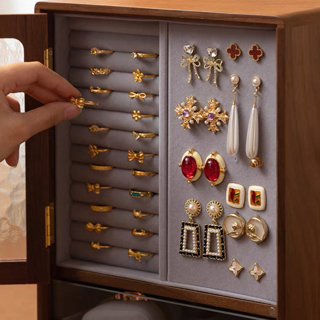 Rosalie Vertikaler Schmuckaufbewahrungsschrank aus massivem Walnussholz