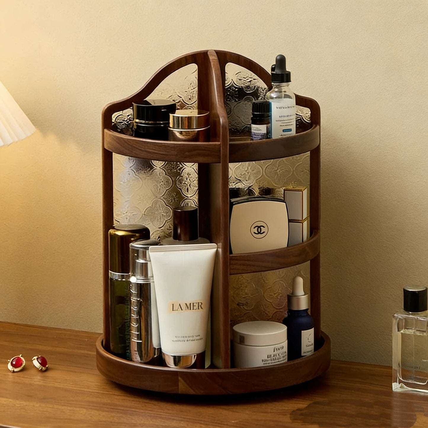 Armoire de rangement pour maquillage Amora en noyer massif