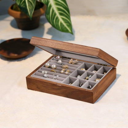 Emma Glass-Lid Walnut Jewelry Box