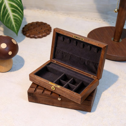 Boîte à bijoux en noyer à motif de grille de cacao