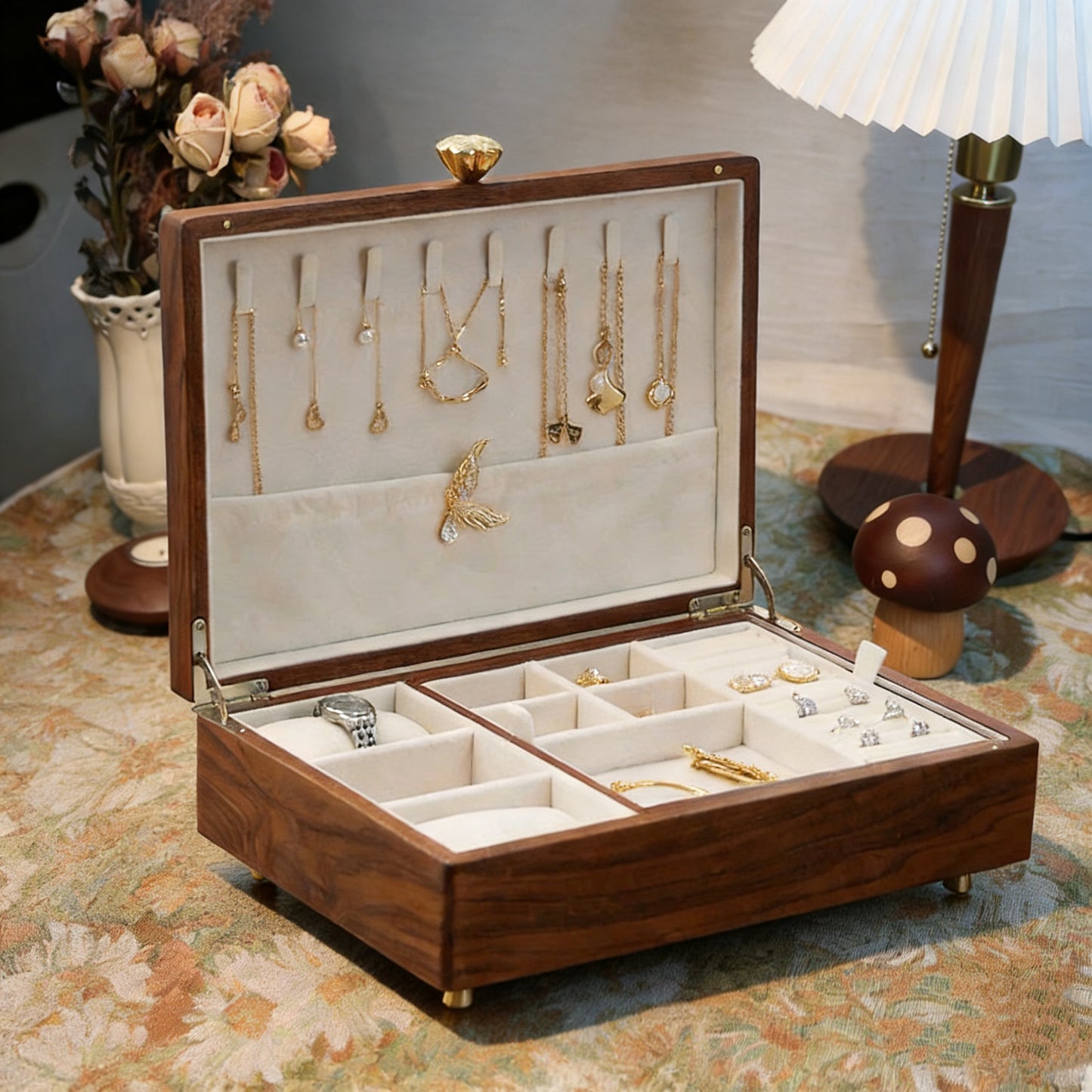 Boîte à bijoux Aurelin en noyer massif à double compartiment