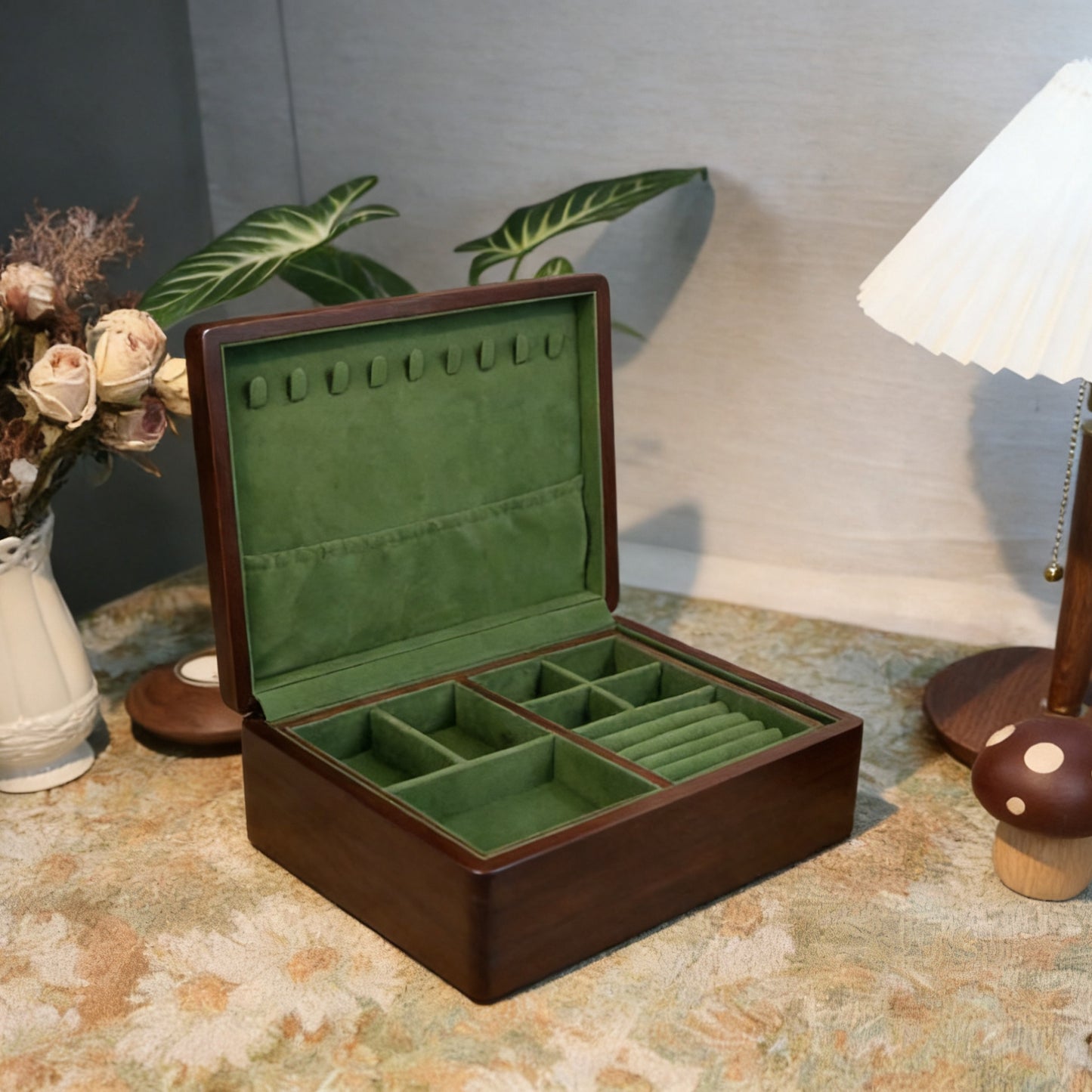 Boîte à bijoux double couche Verdura en noyer massif