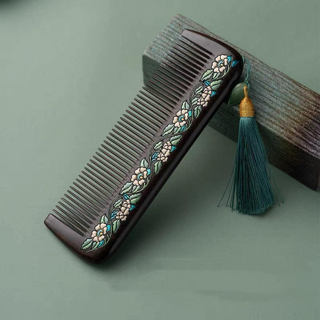 Alice Hand-Painted Wood Fine-Tooth Comb
