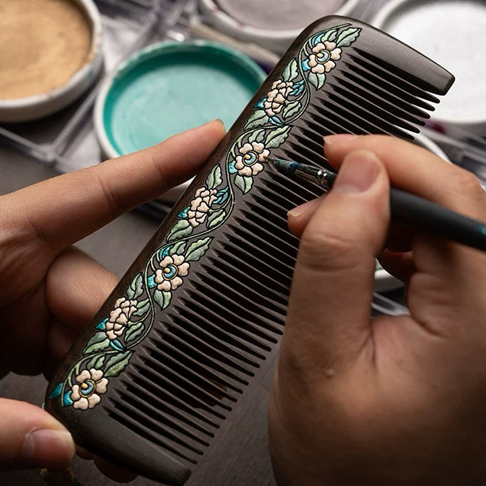 Alice Hand-Painted Wood Fine-Tooth Comb