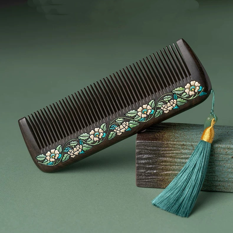 Alice Hand-Painted Wood Fine-Tooth Comb