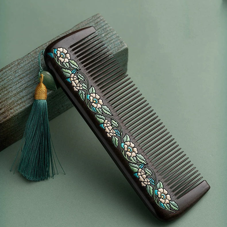 Alice Hand-Painted Wood Fine-Tooth Comb