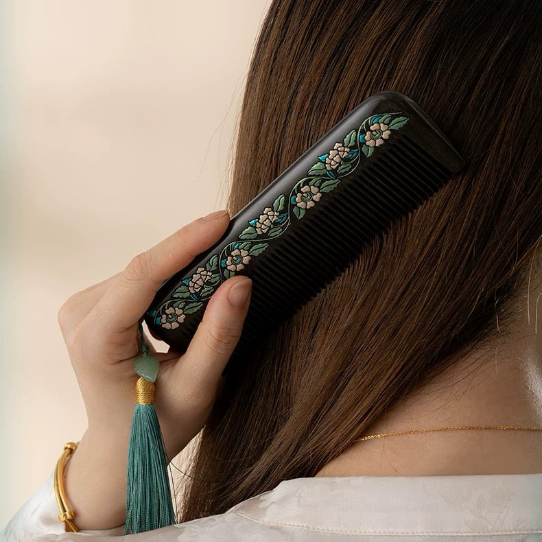 Alice Hand-Painted Wood Fine-Tooth Comb