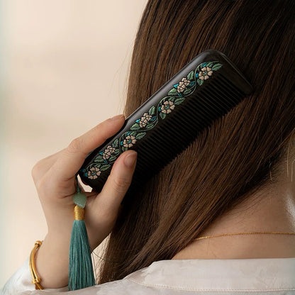 Alice Hand-Painted Wood Fine-Tooth Comb