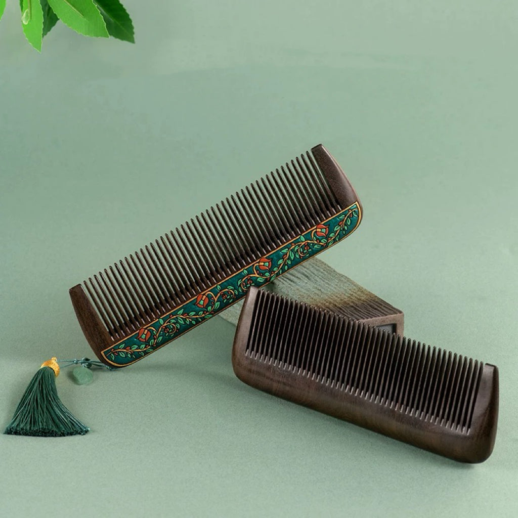 Alice Hand-Painted Wood Fine-Tooth Comb