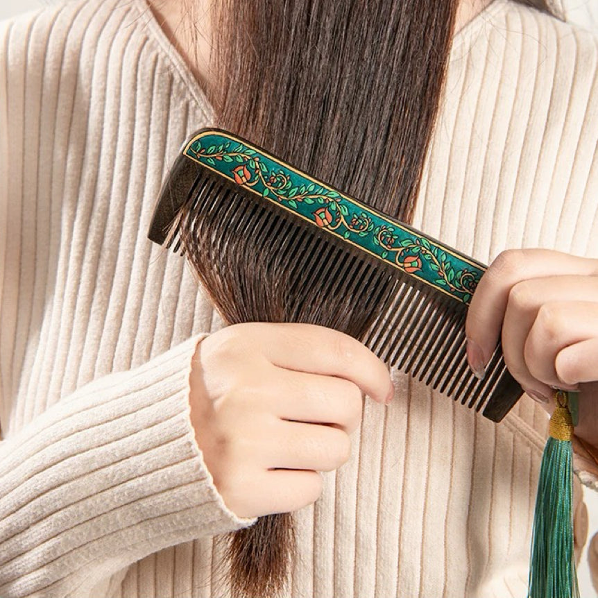 Alice Hand-Painted Wood Fine-Tooth Comb