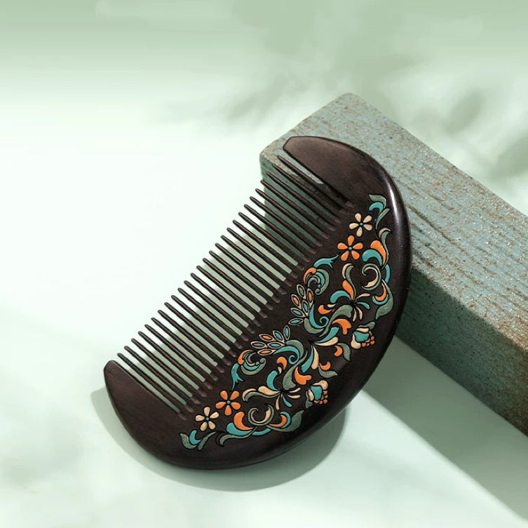 Clarice Hand-Painted Wooden Fine-Tooth Comb