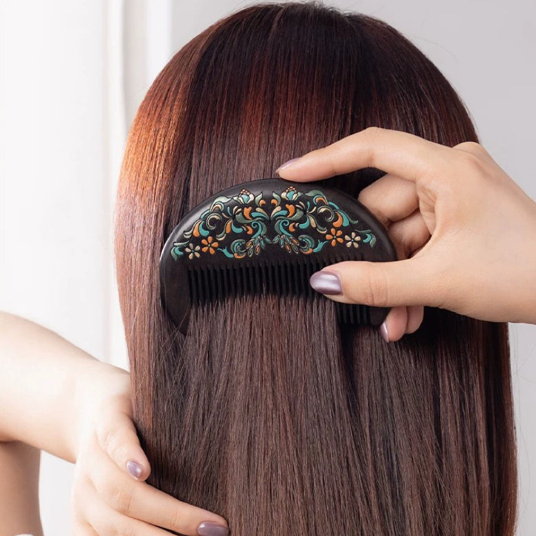 Clarice Hand-Painted Wooden Fine-Tooth Comb