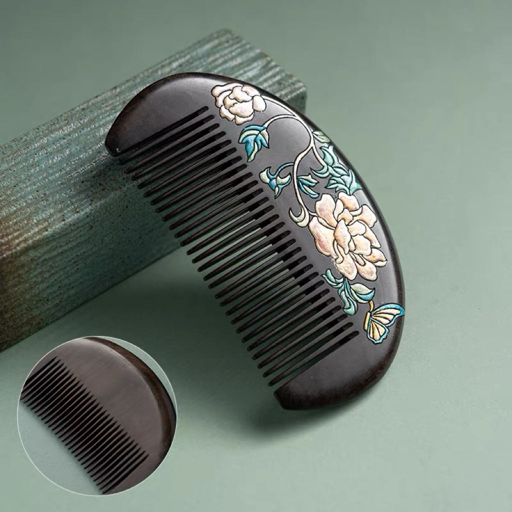 Clarice Hand-Painted Wooden Fine-Tooth Comb