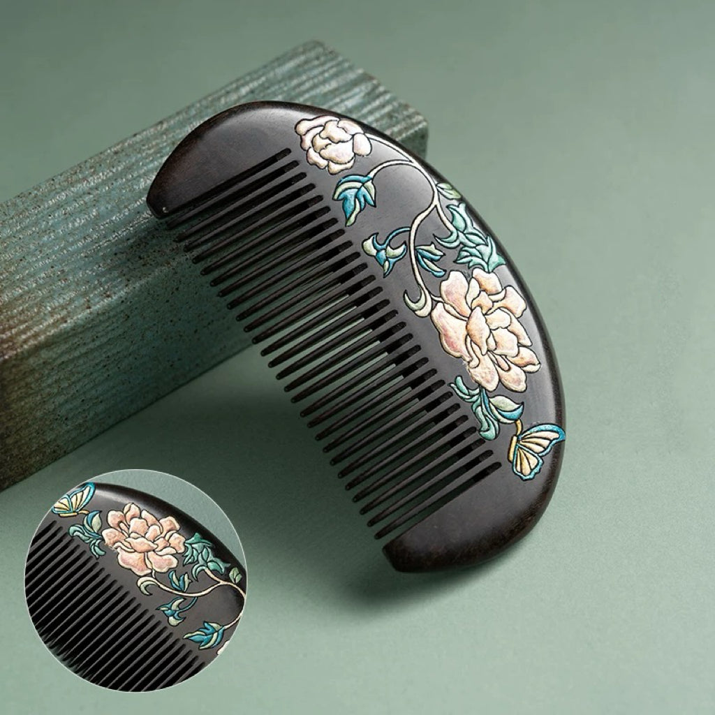 Clarice Hand-Painted Wooden Fine-Tooth Comb