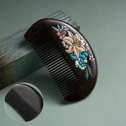 Clarice Hand-Painted Wooden Fine-Tooth Comb